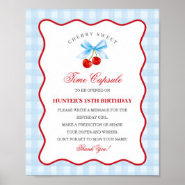 Cherry Sweet Blue Coquette Bow Gingha Time Capsule Poster