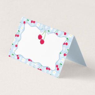 Cherry Sweet Blue Coquette Bow Gingham Place Card Kort