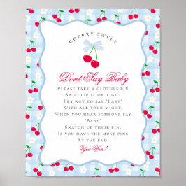 Cherry Sweet Blue Coquette Bow säger inte Baby Poster