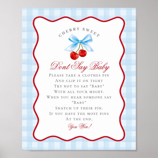 Cherry Sweet Blue Coquette Bow säger inte Baby Poster (Framsidan)