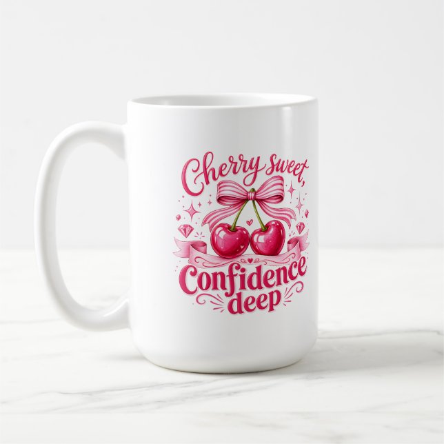 Cherry Sweet Confidence Deep Pink Coquette Citat Kaffemugg (Vänster)