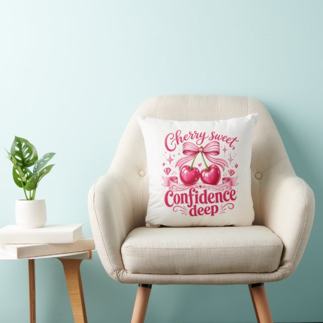 Cherry Sweet Confidence Deep Pink Coquette Citat Kudde (Stol)