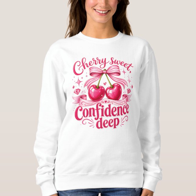 Cherry Sweet Confidence Deep Pink Coquette Citat T Shirt (Framsida)