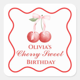 Cherry Sweet födelsedag Rosa Band Gingham Fyrkantigt Klistermärke
