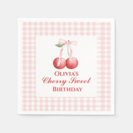 Cherry Sweet födelsedag Rosa Bandy Gingham Pappersservett