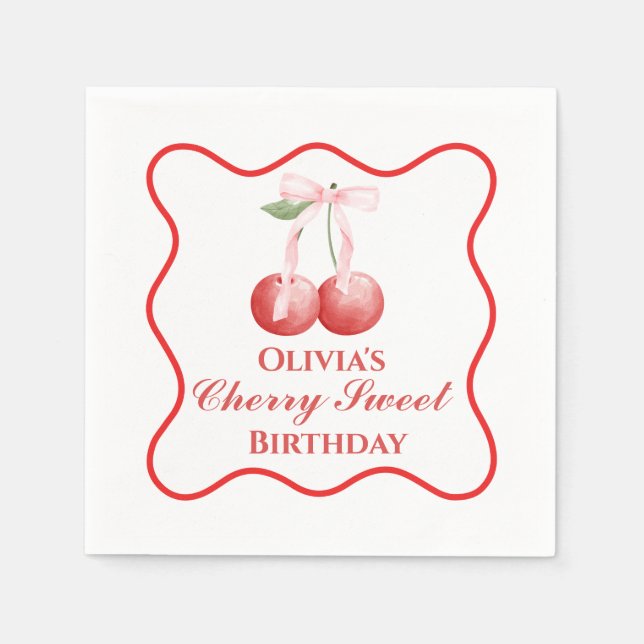 Cherry Sweet födelsedag Rosa Bandy Gingham Pappersservett (Framsidan)
