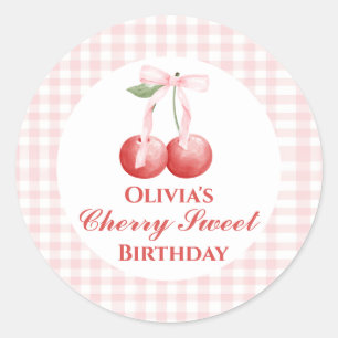 Cherry Sweet födelsedag Rosa Bandy Gingham Runt Klistermärke