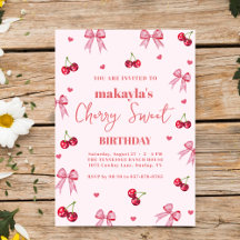 Cherry Sweet Födelsedagsfest Bow Tema Tjej