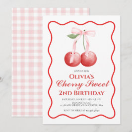 Cherry Sweet Pink Bow preppy födelsedag Inbjudningar