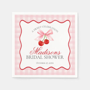Cherry Sweet Pink Coquette Gingham Bröllopsdusch Pappersservett
