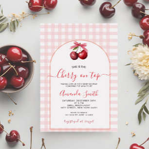 Cherry Sweet Rosa Baby Shower Cherry on Top Inbjudningar
