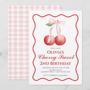 Cherry Sweet Rosa Båge preppy födelsedag Inbjudningar