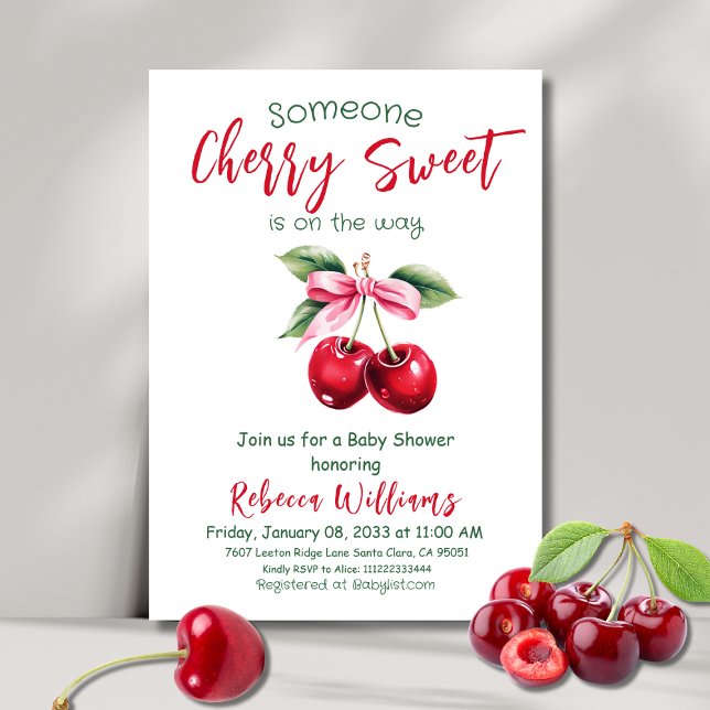 Cherry Sweet Rosa Bow Fruit Girl Baby Shower Inbjudningar (Skapare uppladdad)