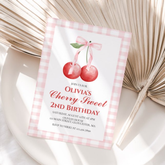 Cherry Sweet Rosa Bow-prediskettfödelsedag Inbjudningar (Skapare uppladdad)