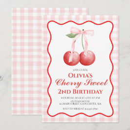 Cherry Sweet Rosa Bow-prediskettfödelsedag Inbjudningar