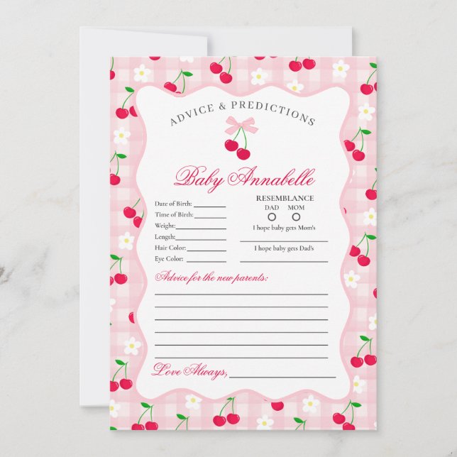 Cherry Sweet Rosa Coquette Advice för Baby Card Inbjudningar (Framsida)