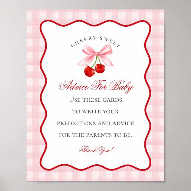 Cherry Sweet Rosa Coquette Bow Advice for Baby Poster (Framsidan)