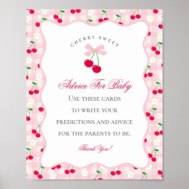 Cherry Sweet Rosa Coquette Bow Advice for Baby Poster (Framsidan)