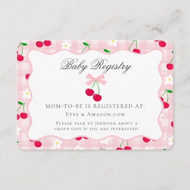 Cherry Sweet Rosa Coquette Bow Baby registerkort Tilläggskort (Framsida)