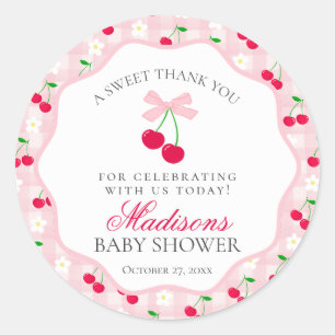 Cherry Sweet Rosa Coquette Bow Baby Shower Circle Runt Klistermärke