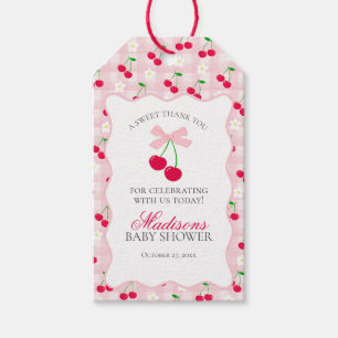 Cherry Sweet Rosa Coquette Bow Baby Shower Favor Presentetikett