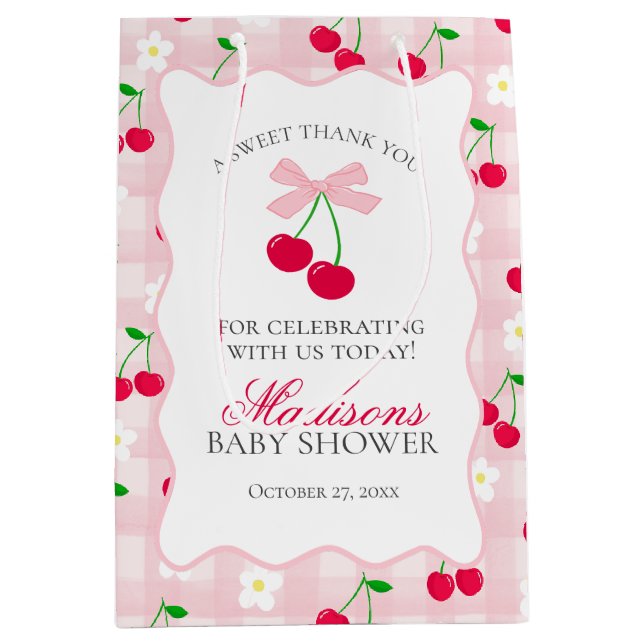 Cherry Sweet Rosa Coquette Bow Baby Shower-favorit (Framsidan)