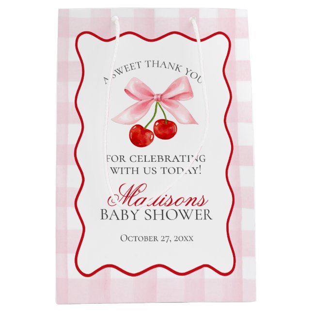 Cherry Sweet Rosa Coquette Bow Baby Shower-favorit (Framsidan)