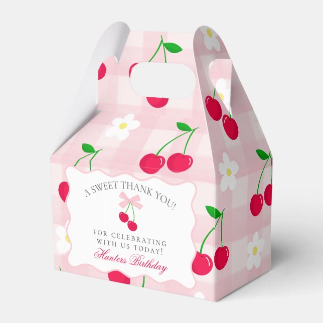 Cherry Sweet Rosa Coquette Bow Birthday Favor Box Presentaskar (Framsidan Sidan)