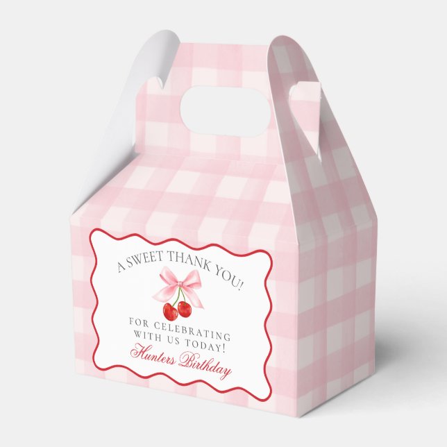 Cherry Sweet Rosa Coquette Bow Birthday Favor Box Presentaskar (Framsidan Sidan)