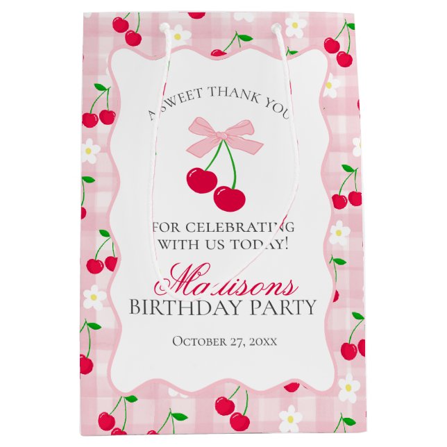 Cherry Sweet Rosa Coquette Bow Birthday Favors (Framsidan)