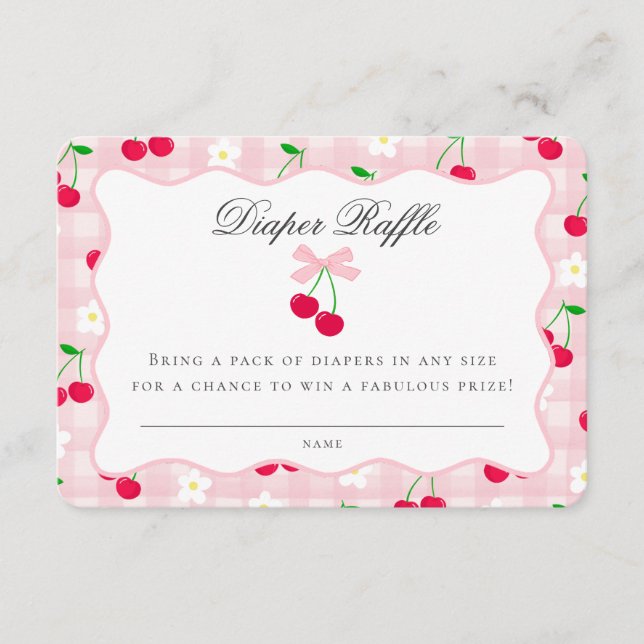 Cherry Sweet Rosa Coquette Bow Diaper Raffle Card Tilläggskort (Framsida)