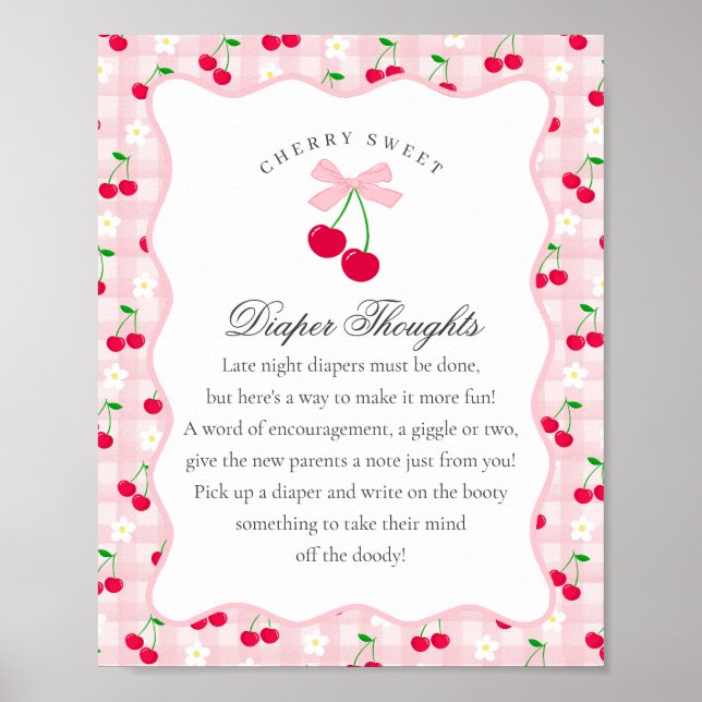 Cherry Sweet Rosa Coquette Bow Diaper Thouaper Poster (Framsidan)