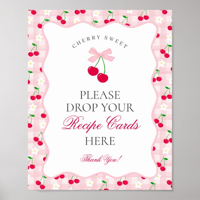 Cherry Sweet Rosa Coquette Bow  ett recept-tecken Poster (Framsidan)