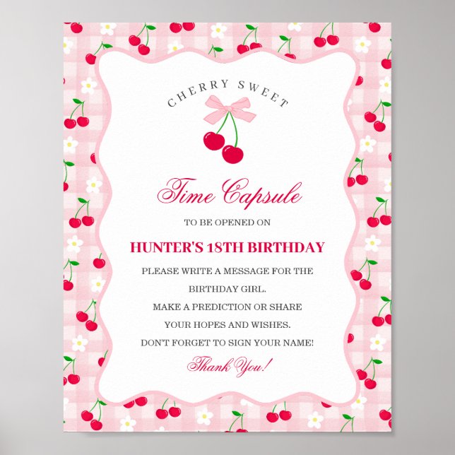 Cherry Sweet Rosa Coquette Bow Gingha Time Capsule Poster (Framsidan)