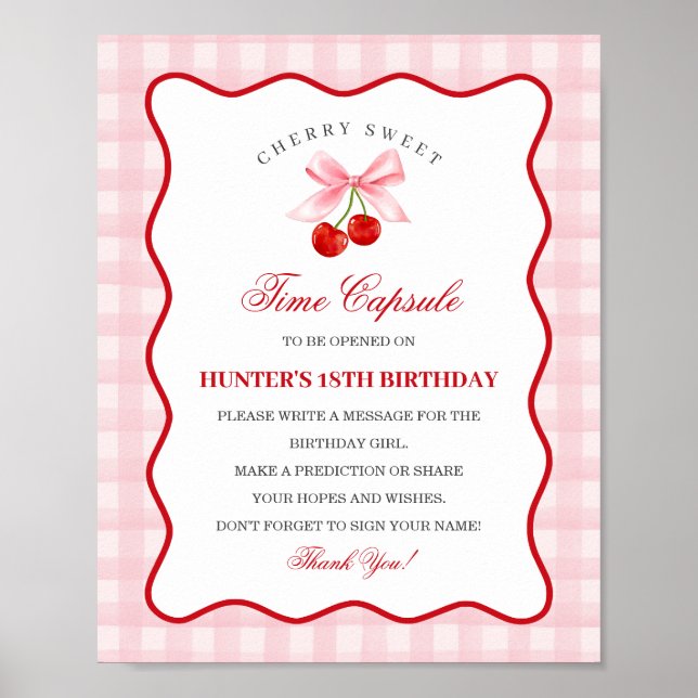 Cherry Sweet Rosa Coquette Bow Gingha Time Capsule Poster (Framsidan)