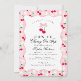 Cherry Sweet Rosa Coquette Bow Gingham Baby Shower Inbjudningar