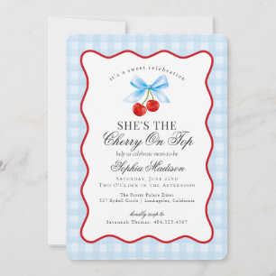 Cherry Sweet Rosa Coquette Bow Gingham Baby Shower Inbjudningar