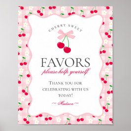 Cherry Sweet Rosa Coquette Bow Gingham Favors Sign Poster