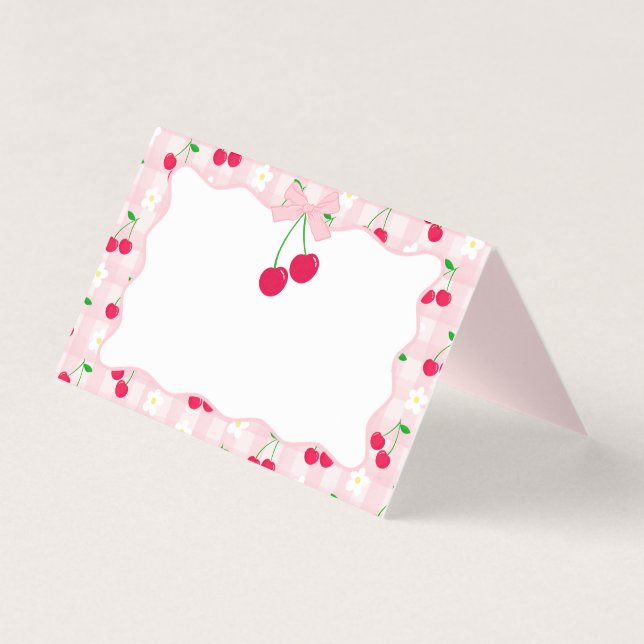 Cherry Sweet Rosa Coquette Bow Gingham Place Card Kort (Framsida)