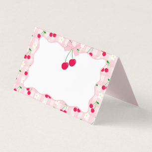 Cherry Sweet Rosa Coquette Bow Gingham Place Card Kort