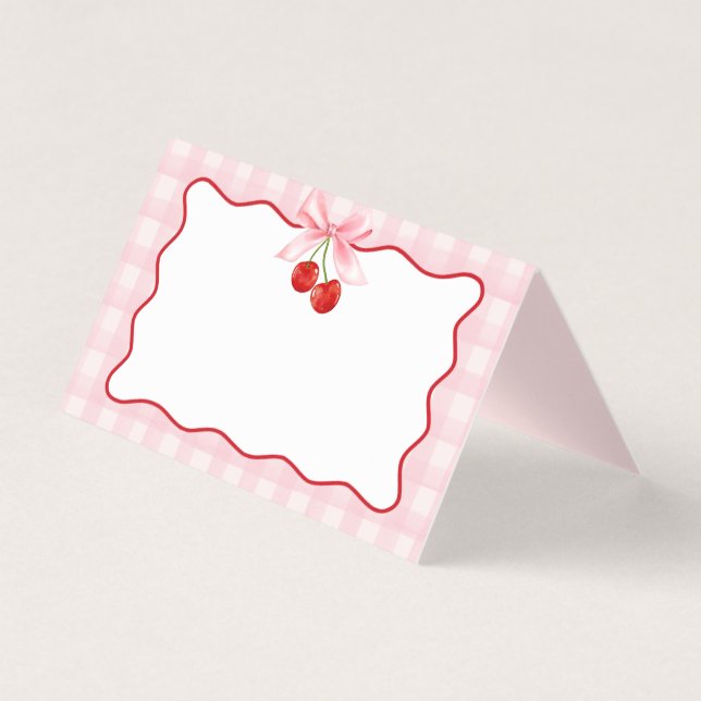 Cherry Sweet Rosa Coquette Bow Gingham Place Card Kort (Framsida)