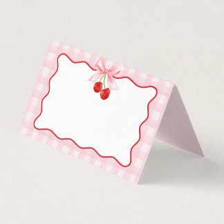 Cherry Sweet Rosa Coquette Bow Gingham Place Card Kort