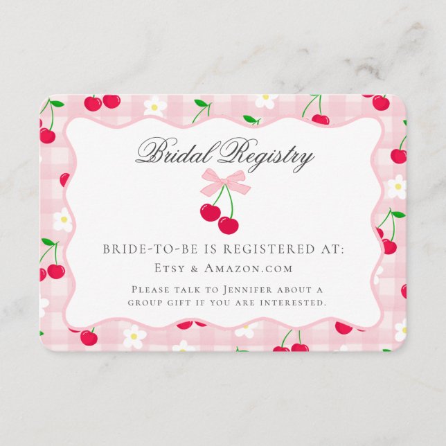 Cherry Sweet Rosa Coquette Bow Möhippa Registry Tilläggskort (Framsida)