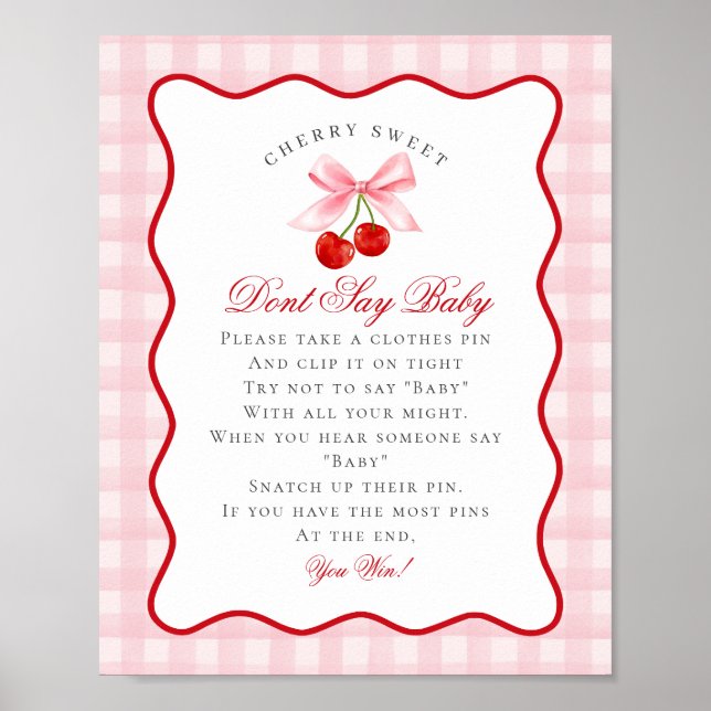 Cherry Sweet Rosa Coquette Bow säger Baby Sign Poster (Framsidan)
