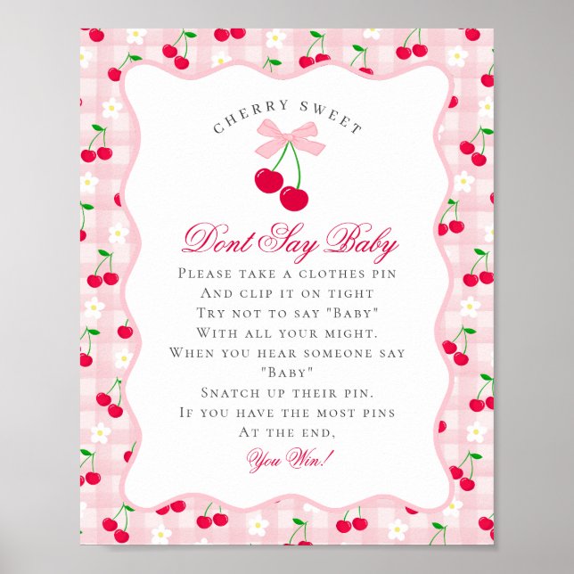 Cherry Sweet Rosa Coquette Bow säger Baby Sign Poster (Framsidan)