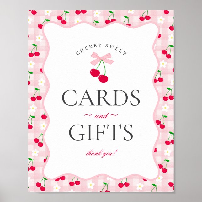 Cherry Sweet Rosa Coquette Gingham Cards & Gifts Poster (Framsidan)