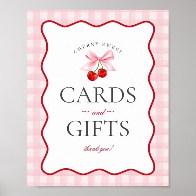 Cherry Sweet Rosa Coquette Gingham Cards & Gifts Poster (Framsidan)