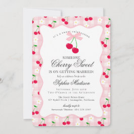 Cherry Sweet Rosa Coquette Gingham Möhippa Inbjudningar