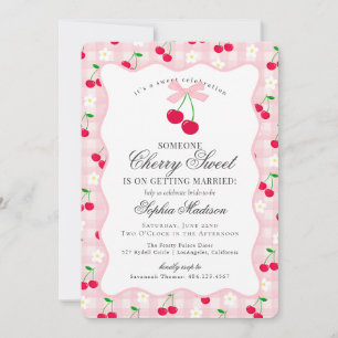 Cherry Sweet Rosa Coquette Gingham Möhippa Inbjudningar