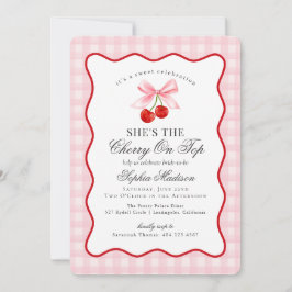 Cherry Sweet Rosa Coquette Gingham Möhippa Inbjudningar